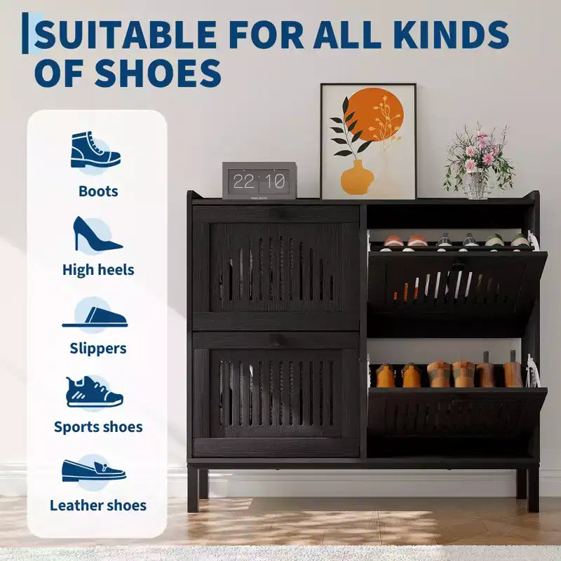 Meuble de rangement pour chaussures avec 4 tiroirs basculants, organiseur de chaussures avec poignées carrées, étagère à chaussures réglable pour entrée, salon, chambre à coucher