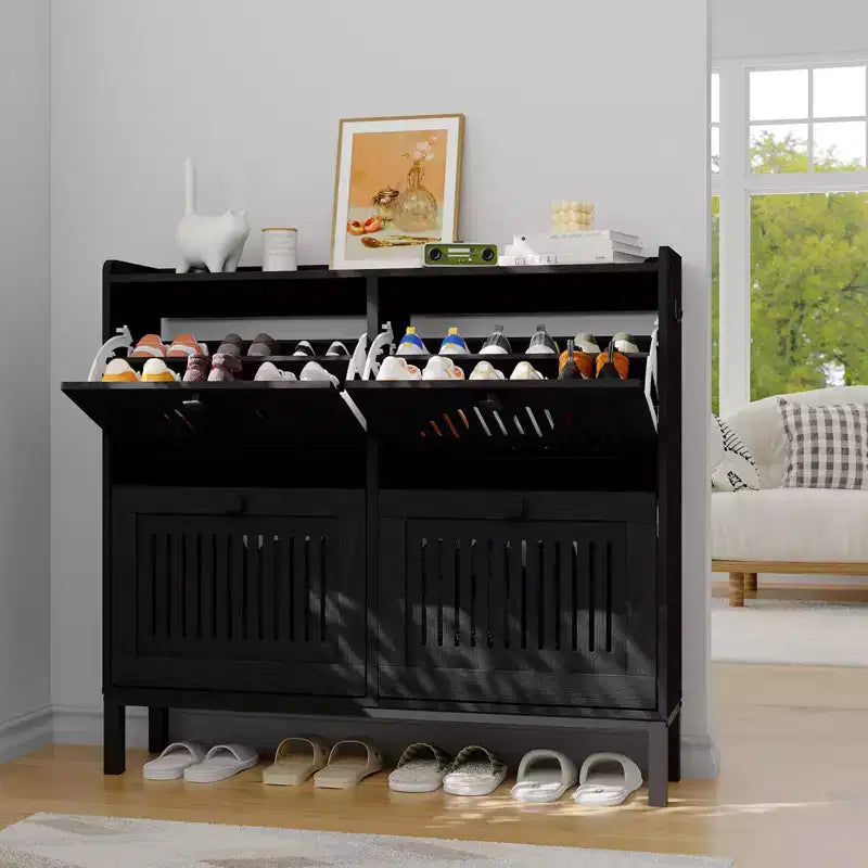 Meuble de rangement pour chaussures avec 4 tiroirs basculants, organiseur de chaussures avec poignées carrées, étagère à chaussures réglable pour entrée, salon, chambre à coucher
