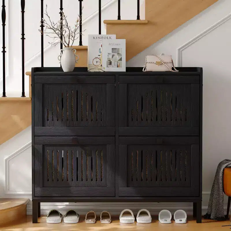 Meuble de rangement pour chaussures avec 4 tiroirs basculants, organiseur de chaussures avec poignées carrées, étagère à chaussures réglable pour entrée, salon, chambre à coucher