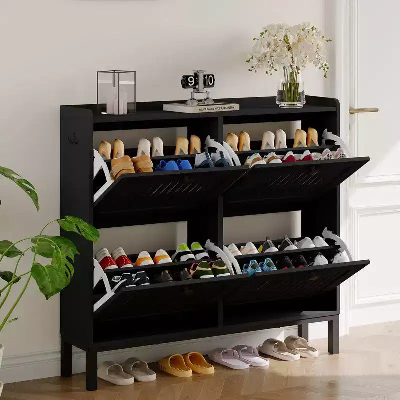Meuble de rangement pour chaussures avec 4 tiroirs basculants, organiseur de chaussures avec poignées carrées, étagère à chaussures réglable pour entrée, salon, chambre à coucher