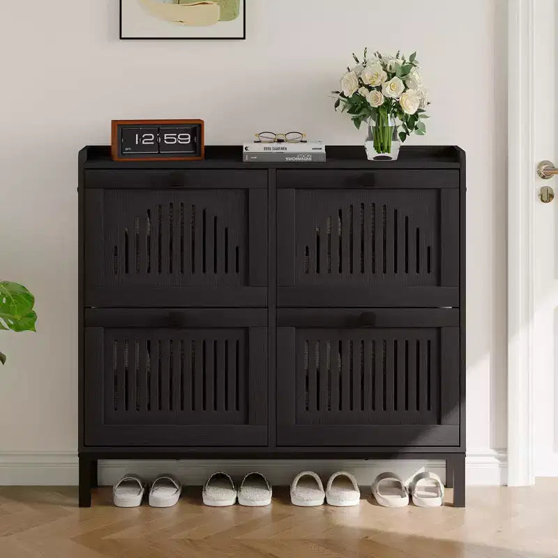Shoe Storage Cabinet with 4 Flip Drawer, Shoes Organizer with Square Handles, Adjustable Shoe Rack for Entryway Living Room Bedroom