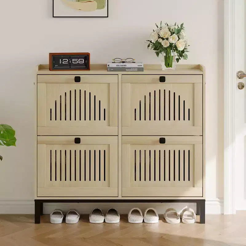 Meuble de rangement pour chaussures avec 4 tiroirs basculants, organiseur de chaussures avec poignées carrées, étagère à chaussures réglable pour entrée, salon, chambre à coucher